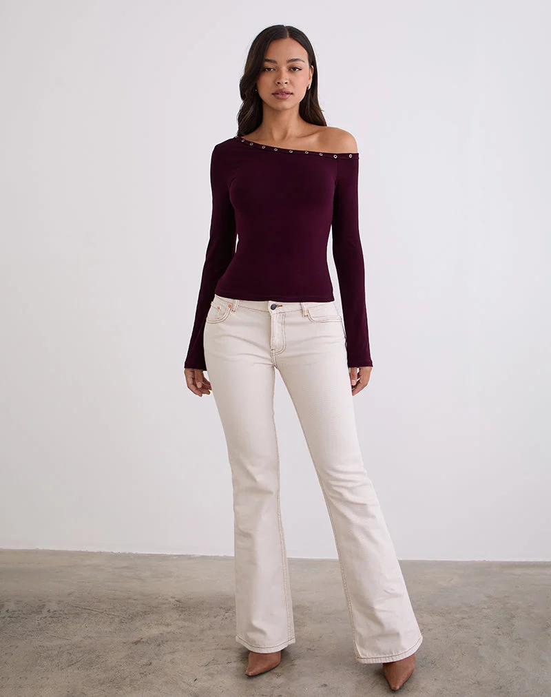 Top asymétrique Noraba en bois rouge avec œillets