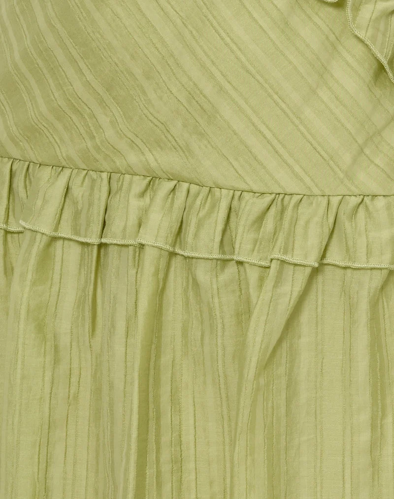 Lorena Mini Dress in Chiffon Stripe Green