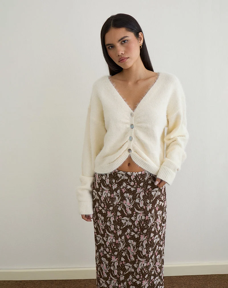 Jiyo Cardigan froncé en maille ivoire