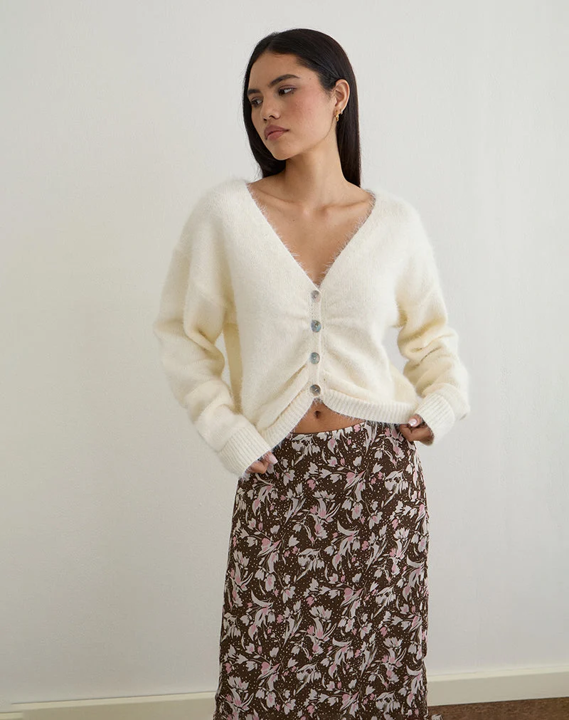 Jiyo Cardigan froncé en maille ivoire