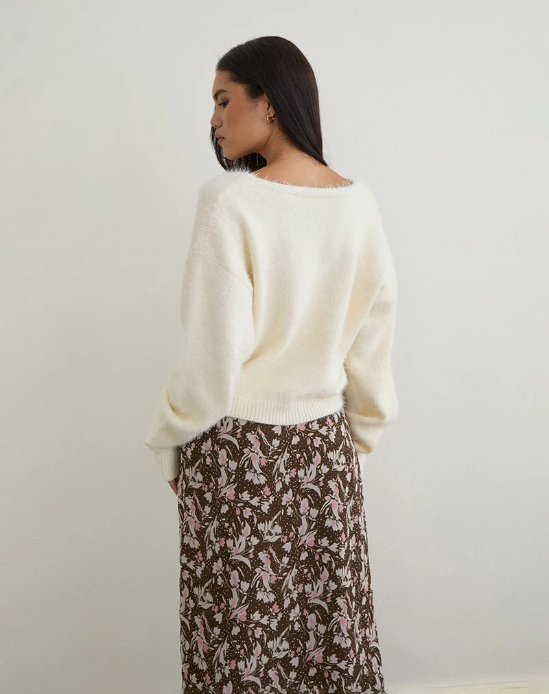 Jiyo Cardigan froncé en maille ivoire