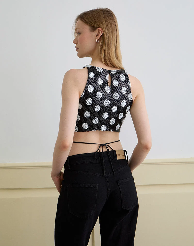 Felicita Top in Polka Sequin Monochrome