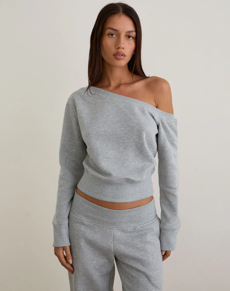 Sweat-shirt asymétrique Doxia en gris marbré