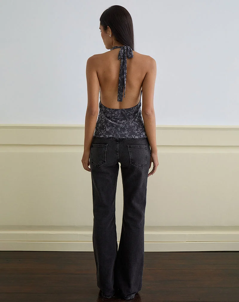 Burkie Halterneck Top in Pretty Petal Flock Dark Grey (Top licou Burkie)