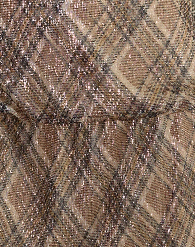 Briani Halterneck Dress in Check Plisse Brown