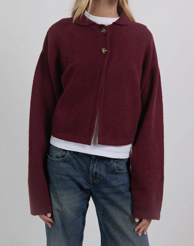 Cardigan à col Merril en maille vin