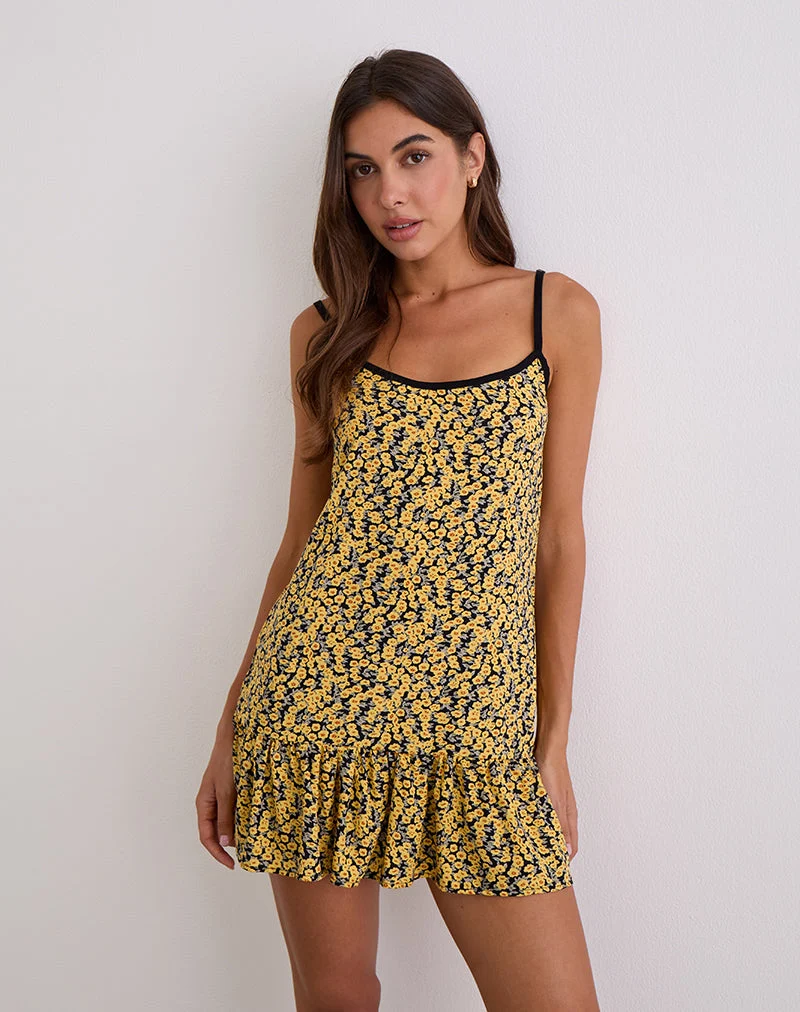 Marige - Mini robe à col rond en Mini Bloom Yellow