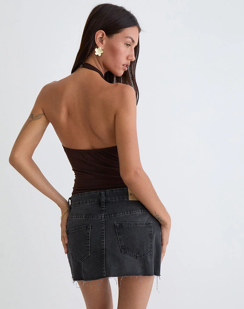 Raceline Halterneck Top in Rayon Jersey Chocolate Brown