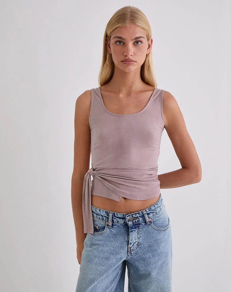 Haut à nouer Tanzy en jersey mauve poussiéreux