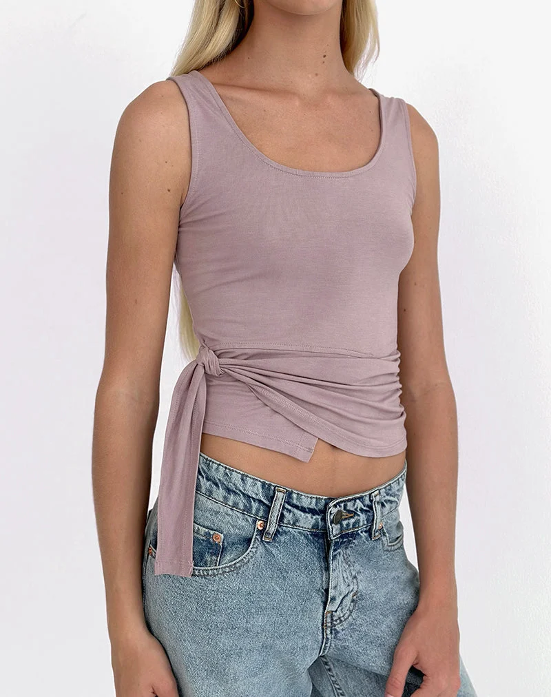 Haut à nouer Tanzy en jersey mauve poussiéreux