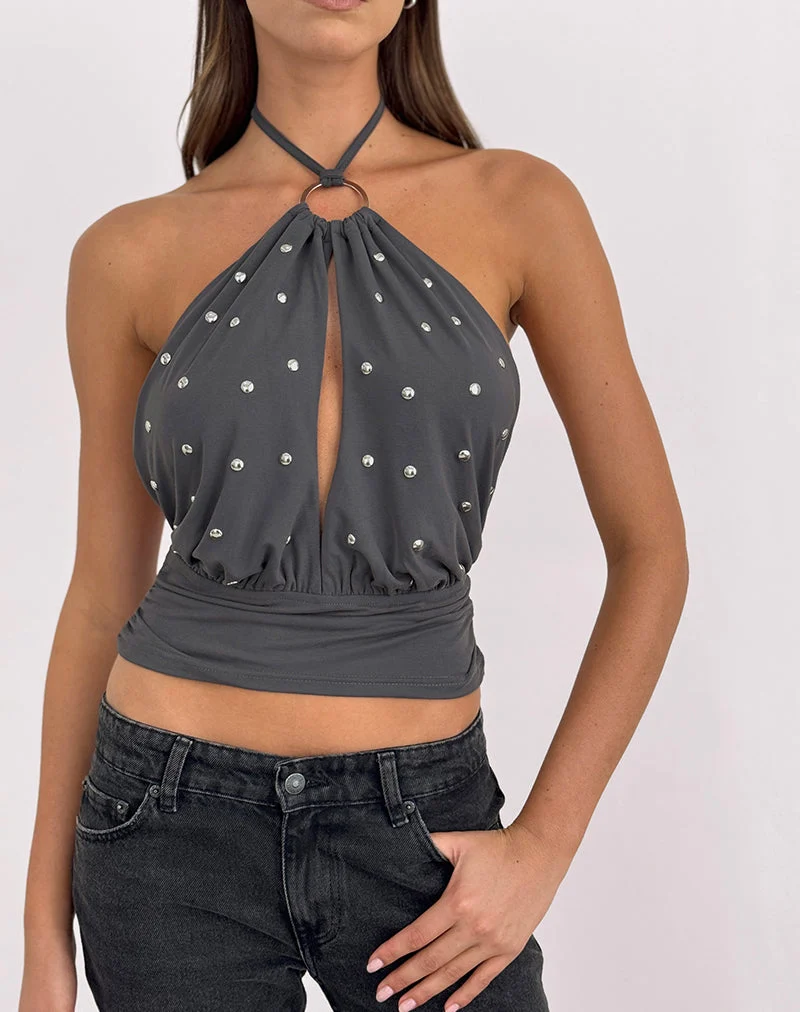 Haut plongeant Karise en cupro gris anthracite
