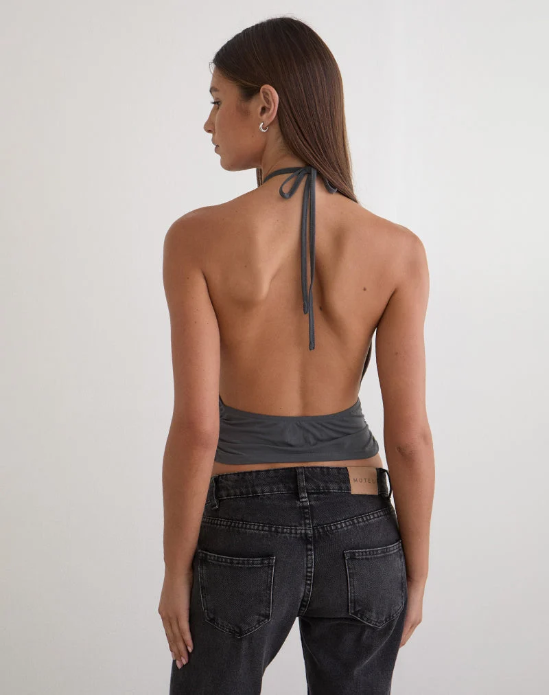 Haut plongeant Karise en cupro gris anthracite