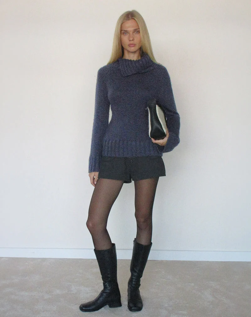 Pull à col roulé Dajah en tricot bleu marine
