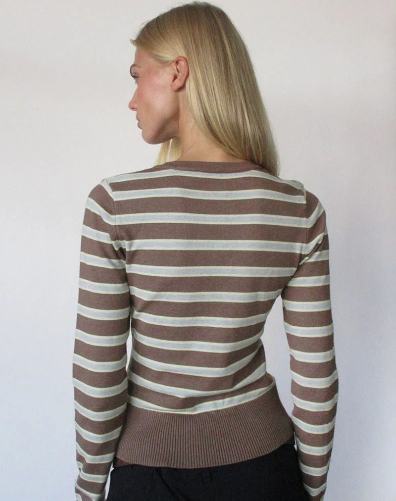 Pull Yasra en maille rayée marron et jaune
