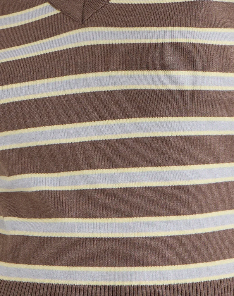 Pull Yasra en maille rayée marron et jaune