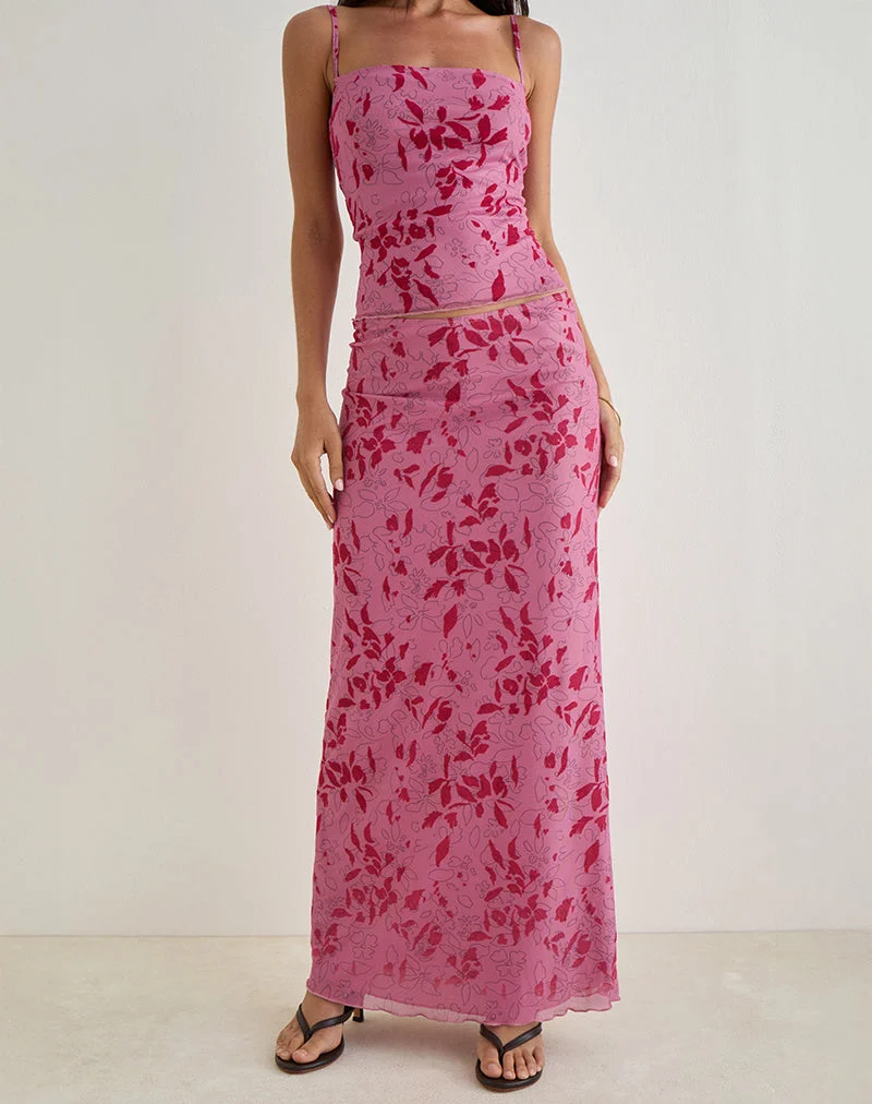 Jupe longue Alfreda, Stencil Flower Pink