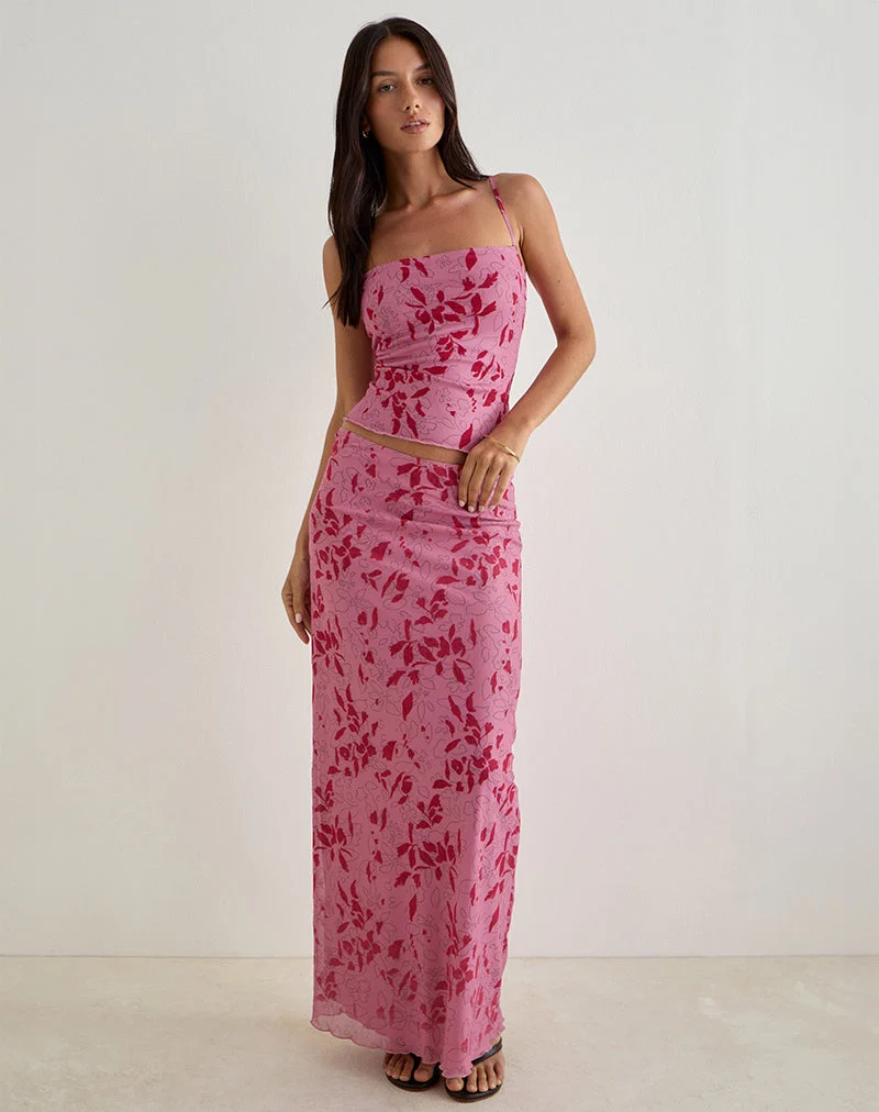 Jupe longue Alfreda, Stencil Flower Pink