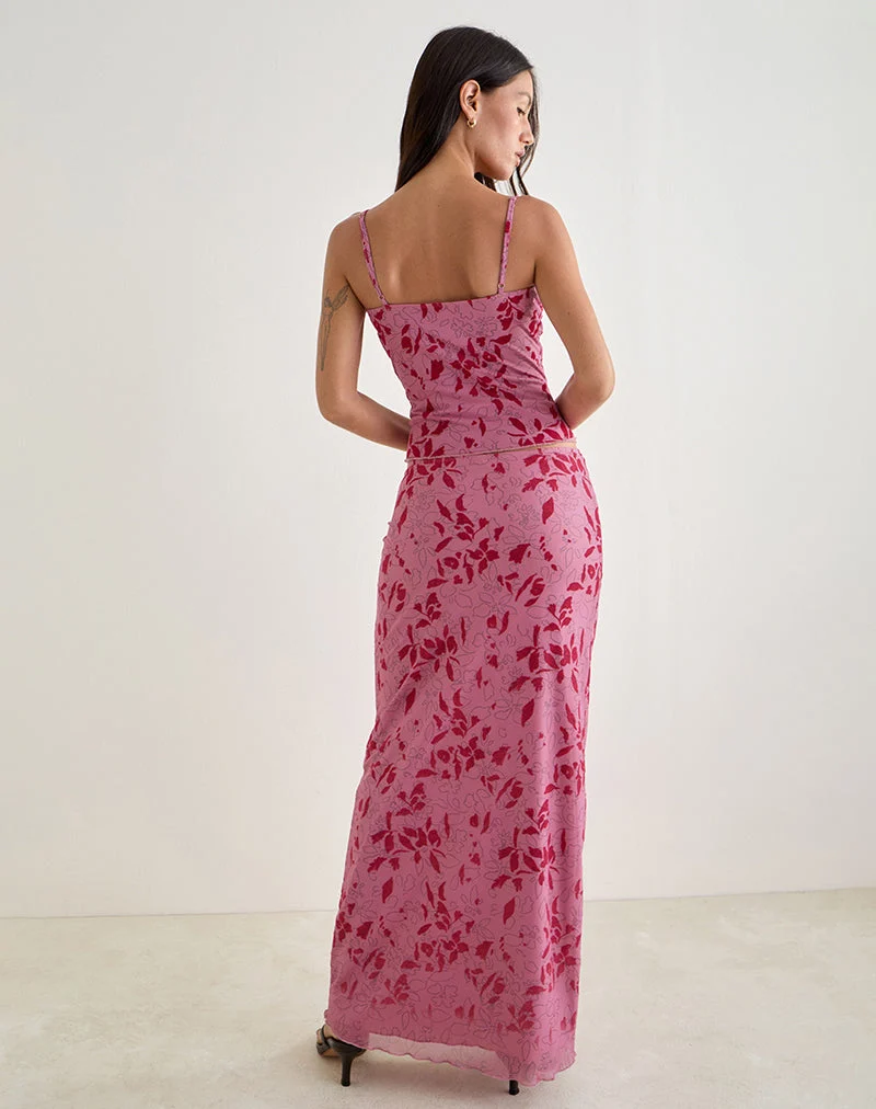 Jupe longue Alfreda, Stencil Flower Pink