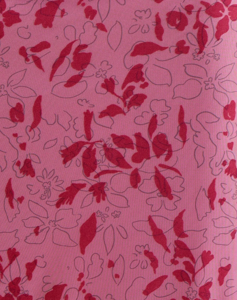 Jupe longue Alfreda, Stencil Flower Pink