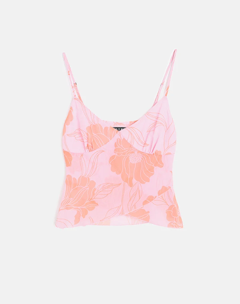 Sorira Flare Top in Floral Pink and Orange