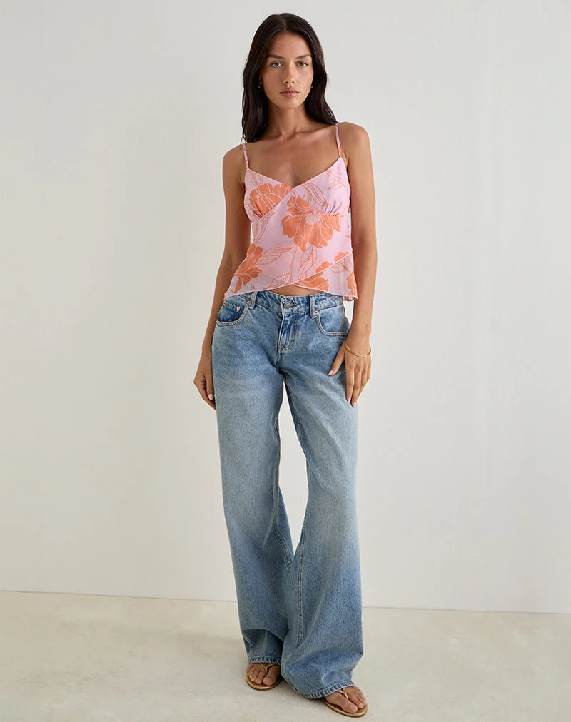 Sorira Flare Top in Floral Pink and Orange