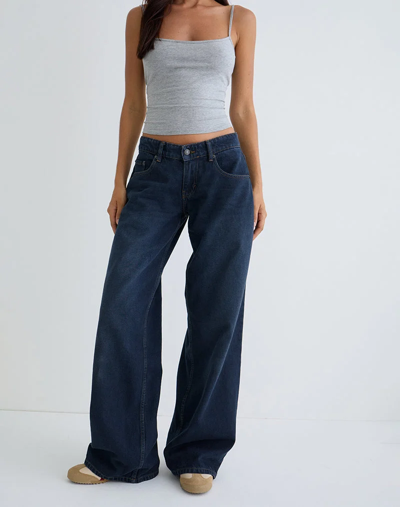 Jean spacieux à taille basse, bleu fumé
