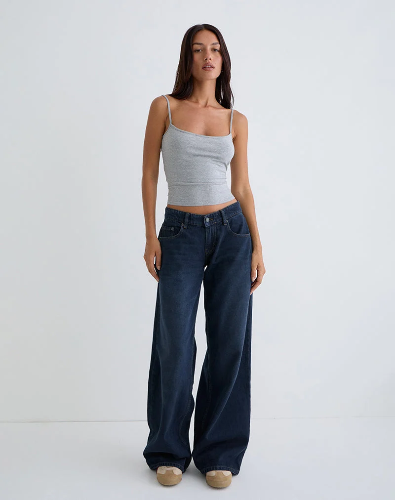 Jean spacieux à taille basse, bleu fumé