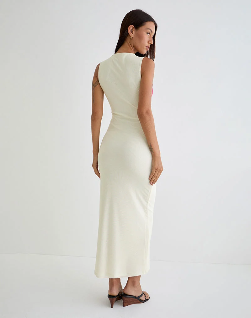 Robe longue imprimée Fayola en crème avec fleur aquarelle rouge