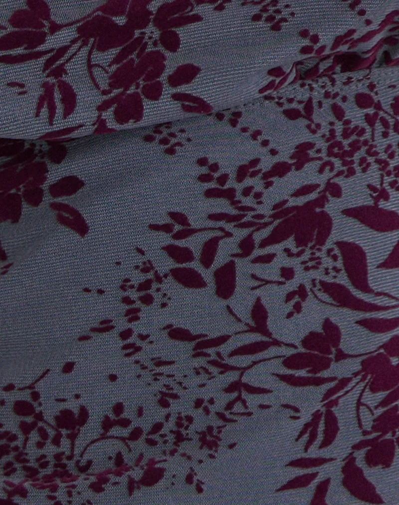 Hineba Top en fine feuille floquée gris fumé