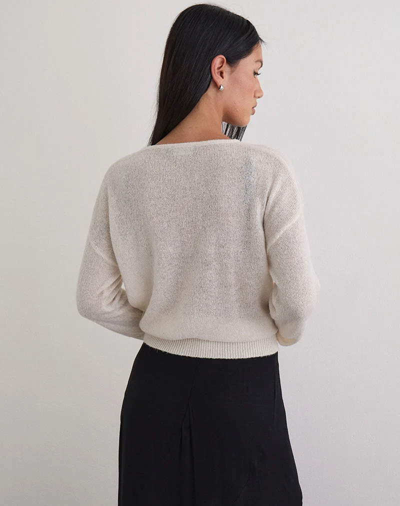 Dorina Long Sleeve Top in Knit Ecru