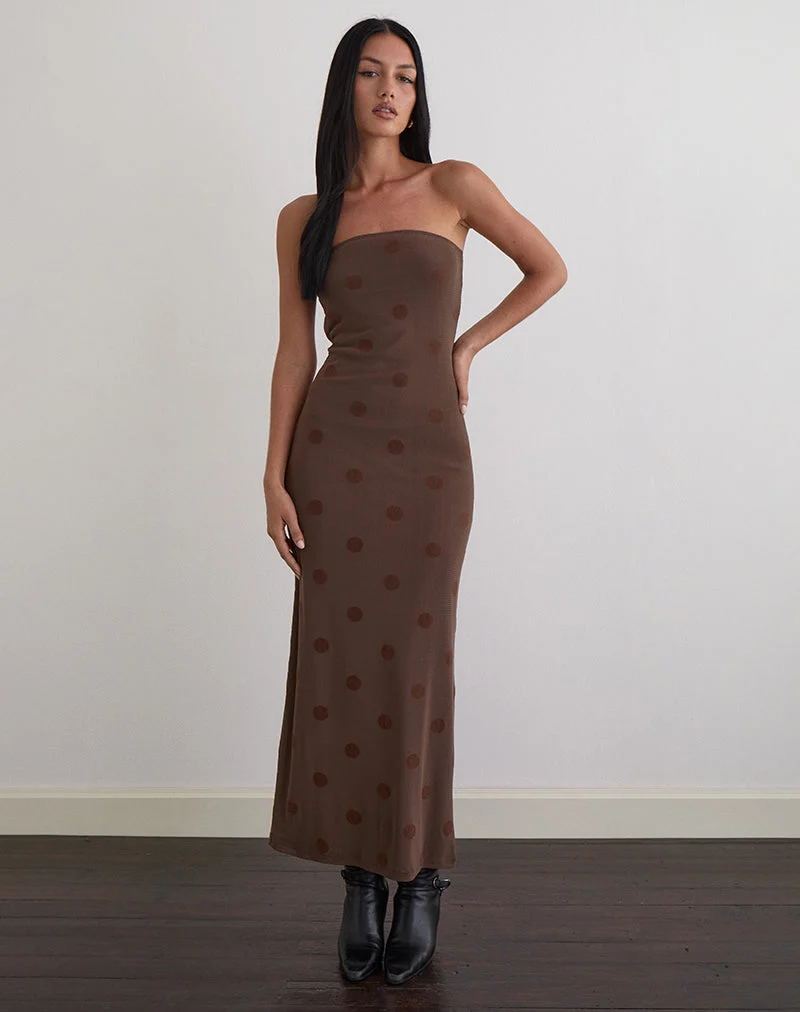 Rosaga Maxi Dress in Big Polka Flock Brown (Robe longue en gros flocons de pois)