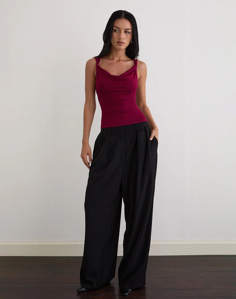 Imrie Open Back Top in Rayon Jersey Burgundy