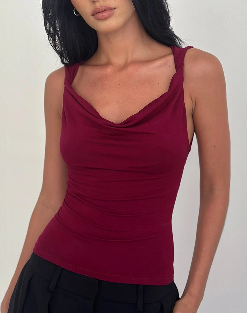 Imrie Open Back Top in Rayon Jersey Burgundy