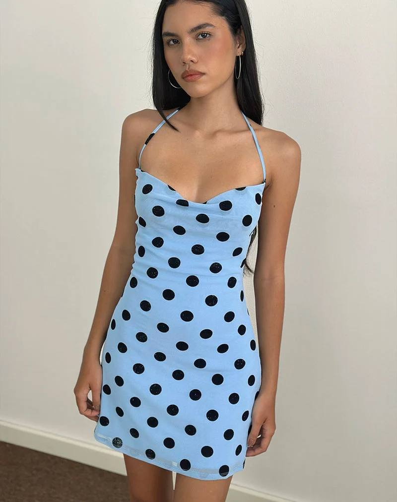 Eltazia Mini Dress in Blue with Polka Space Black (Mini robe en bleu avec espace polaire noir)