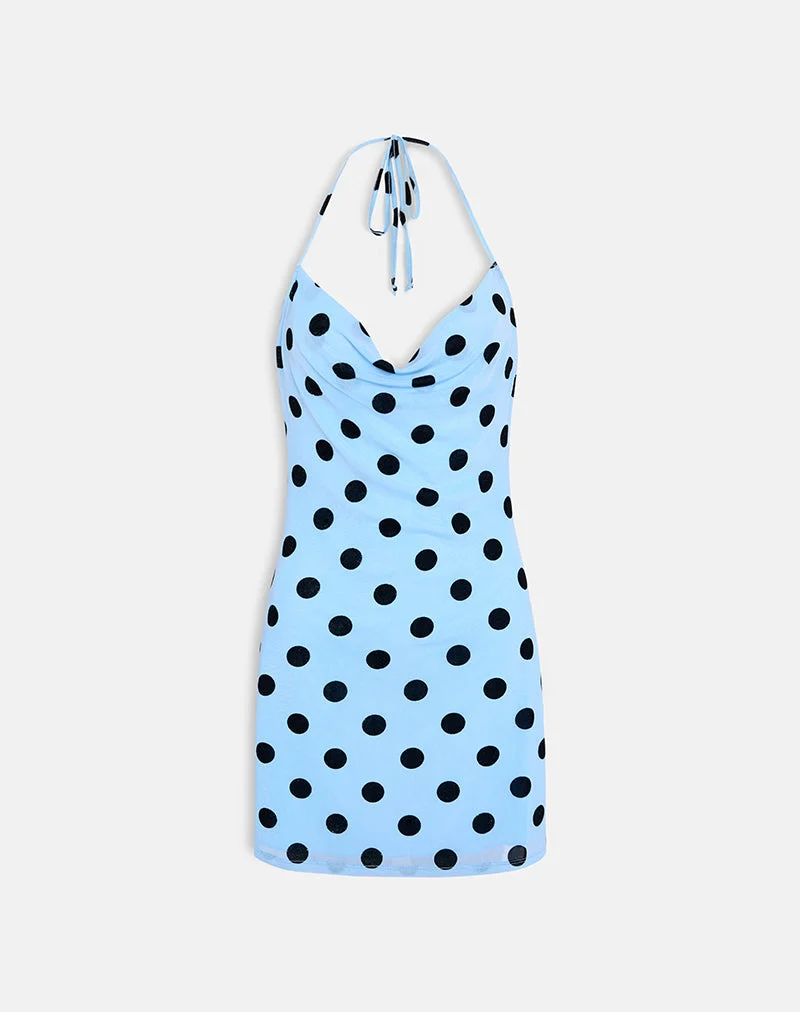 Eltazia Mini Dress in Blue with Polka Space Black (Mini robe en bleu avec espace polaire noir)