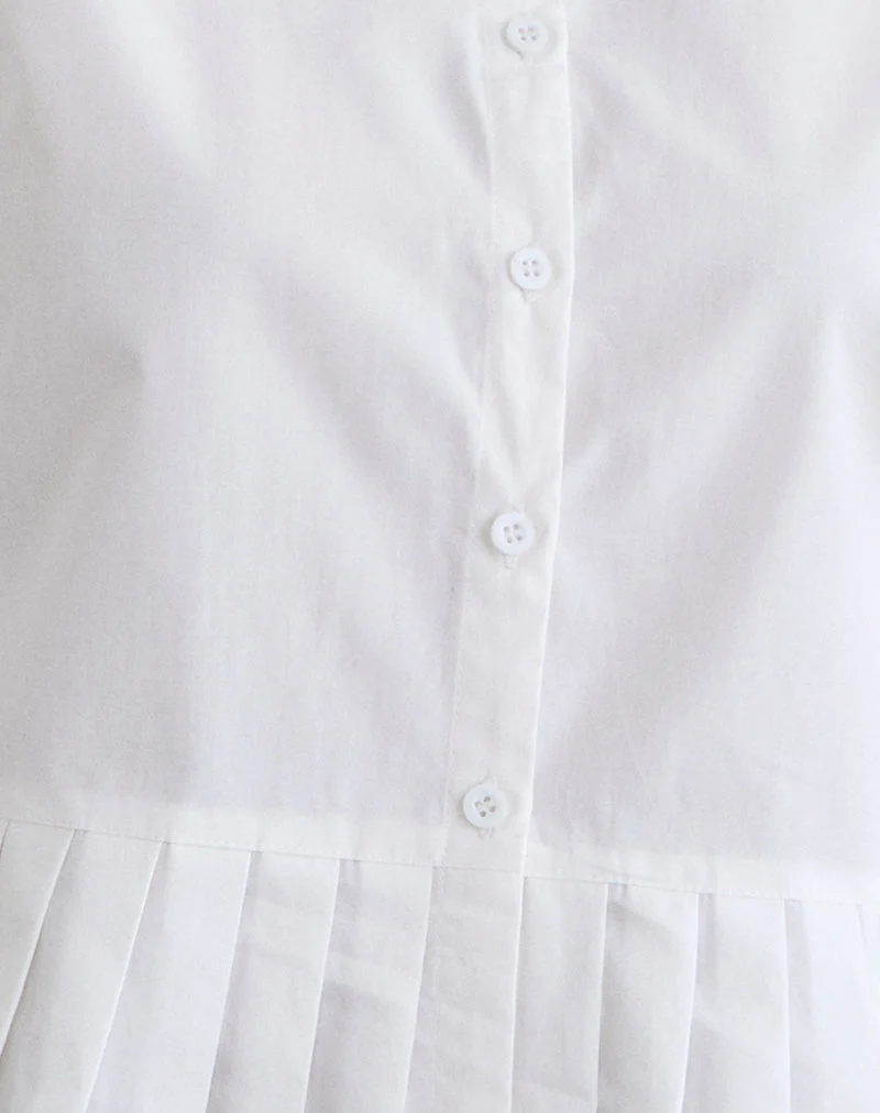 Bisian - Chemise à ourlet plissé en popeline blanche