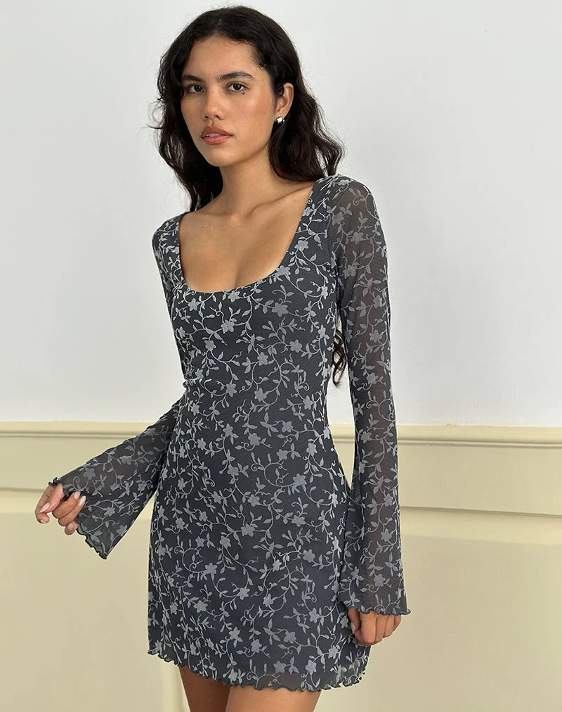 Mini robe Bindara en Pretty Petal Flock Gris foncé