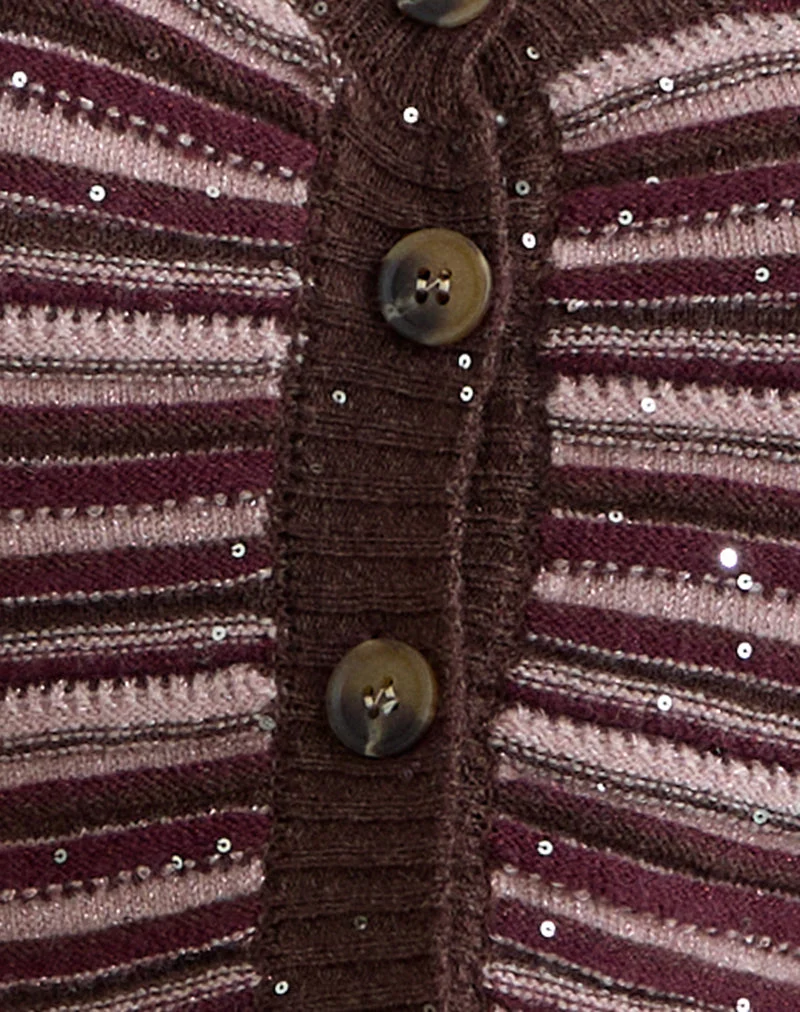Haut à manches longues Aniha en tricot pailleté rayé violet