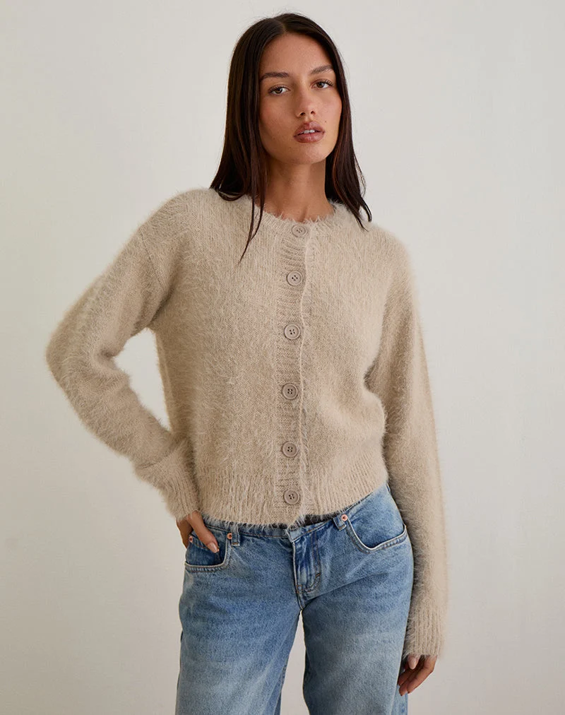 Cardigan Audrina en maille duveteuse beige
