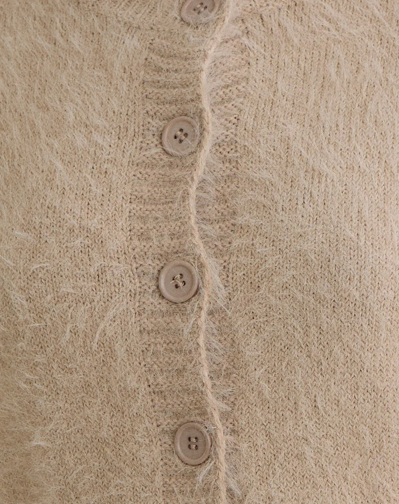 Cardigan Audrina en maille duveteuse beige
