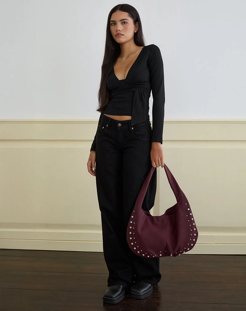 Levard Long Sleeve Top with Drape in Jersey Black (Top à manches longues et drapé en jersey)
