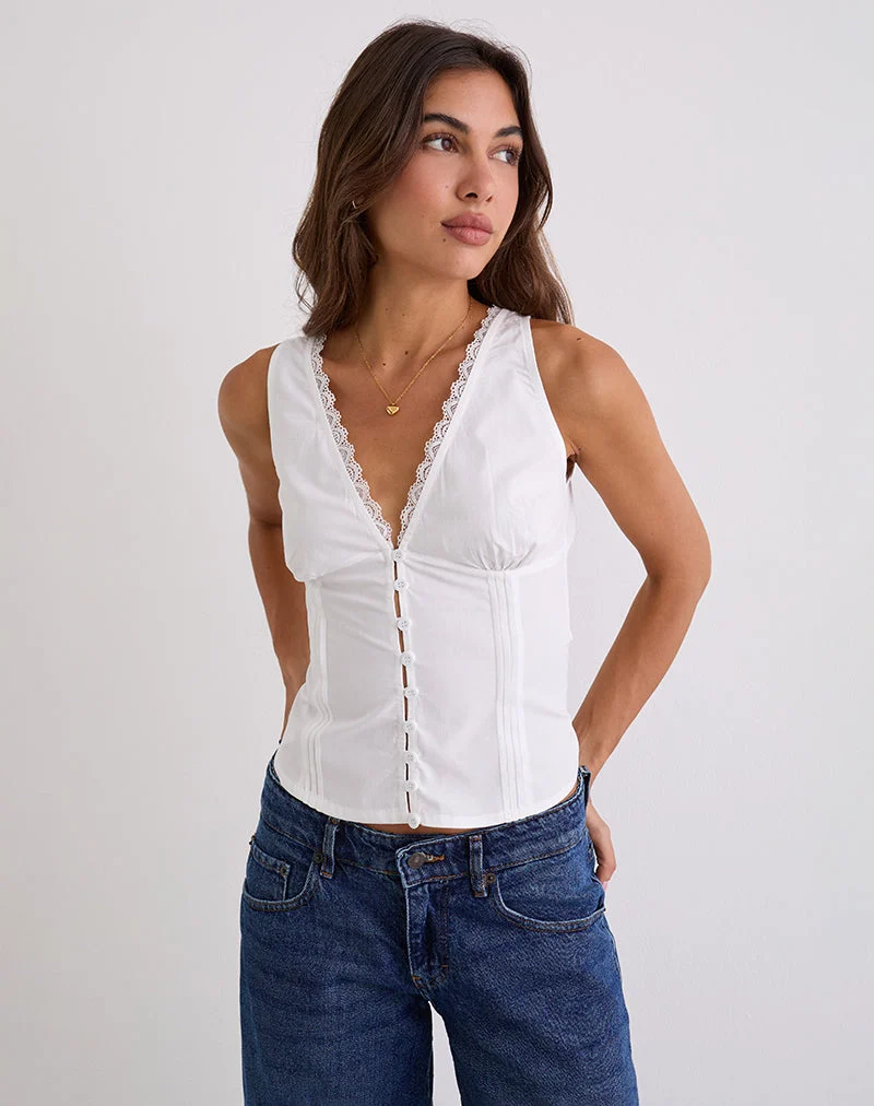 Haut corset à col en V Lasily, blanc