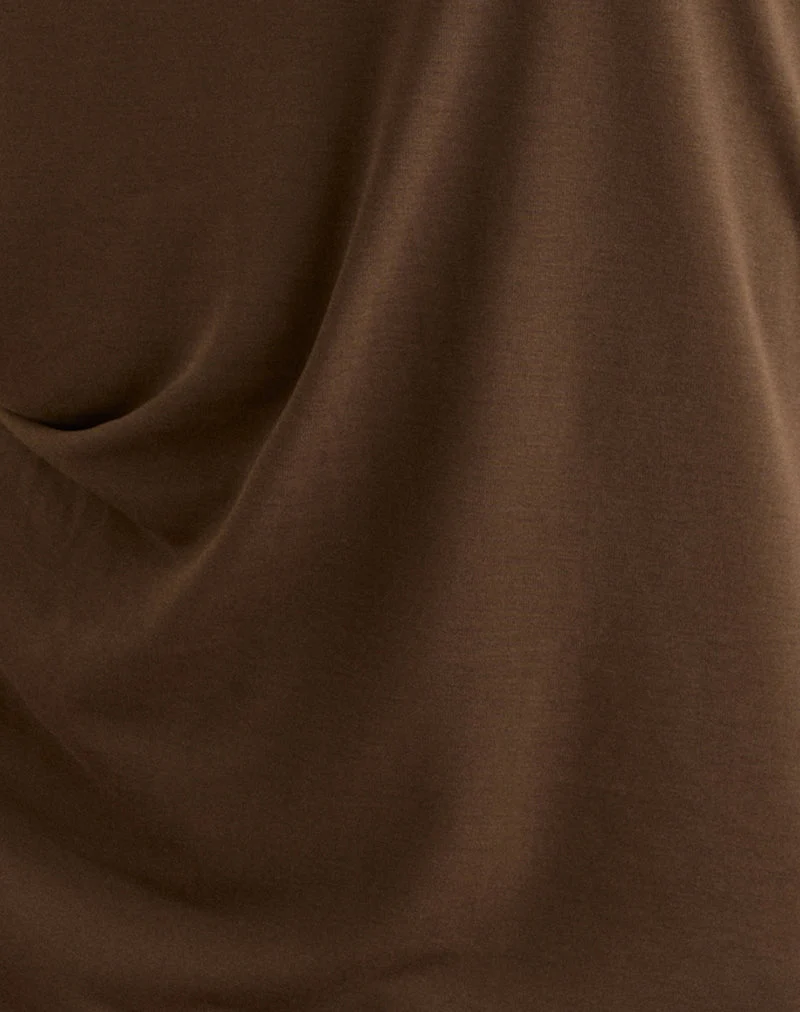 Mini robe asymétrique dos nu Amelina, marron foncé