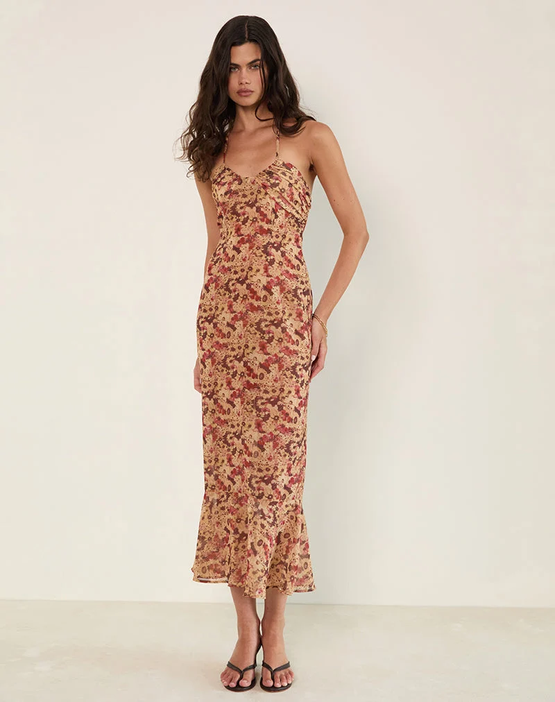 Alette - Robe longue dos nu en mousseline de soie - Rusty Flower