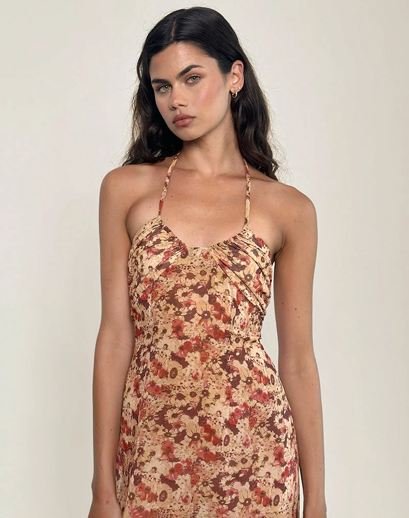 Alette - Robe longue dos nu en mousseline de soie - Rusty Flower