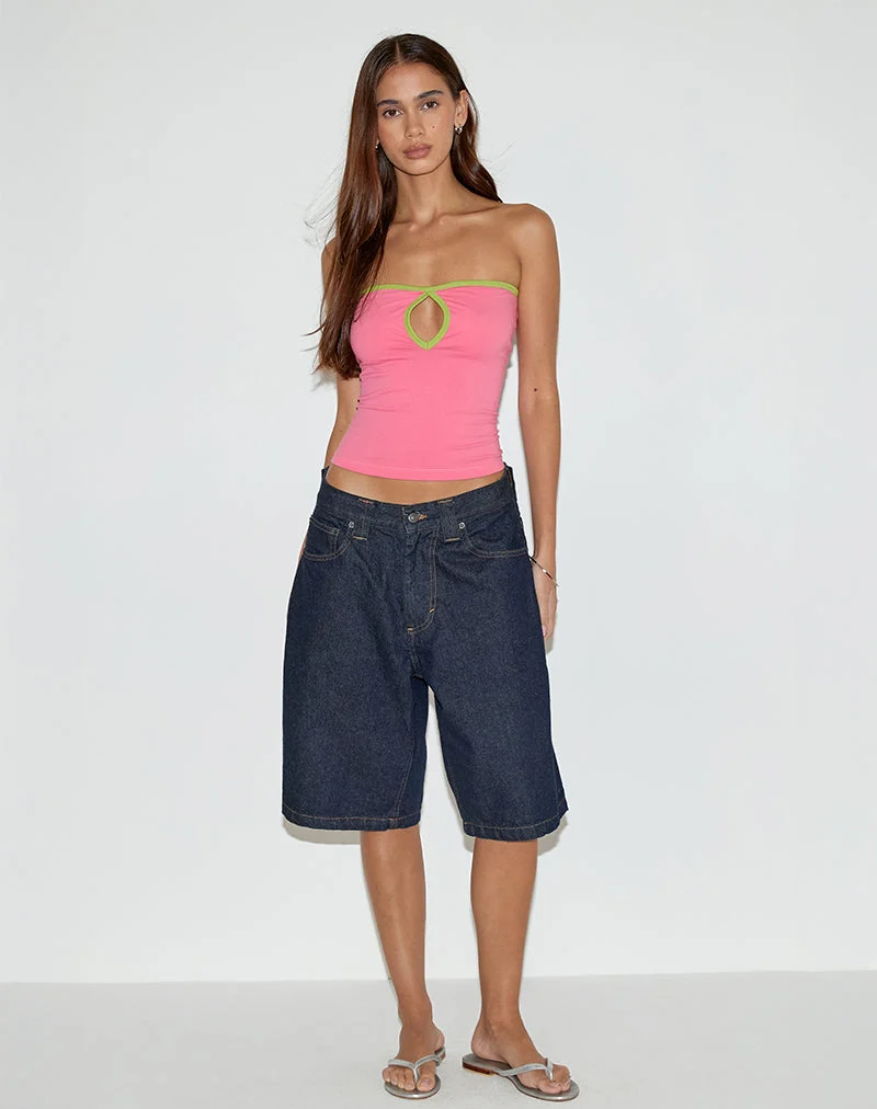 Top bandeau à découpes Tiria en Bubble Gum avec reliure en Leaf Green