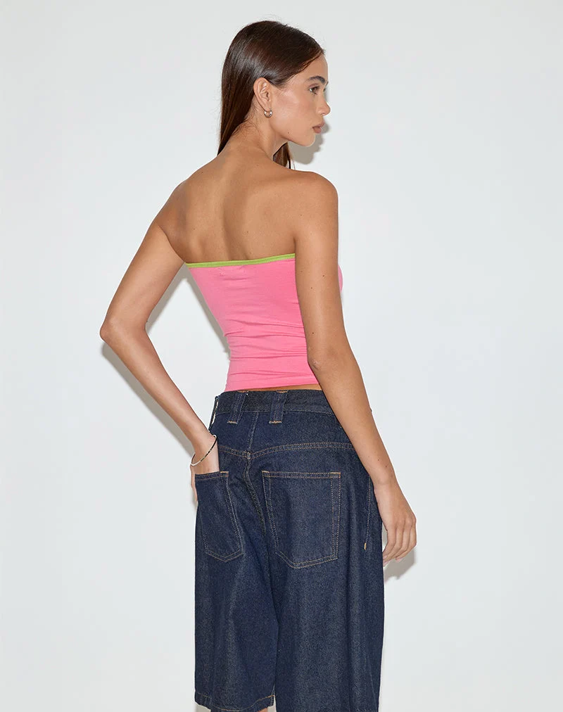 Top bandeau à découpes Tiria en Bubble Gum avec reliure en Leaf Green
