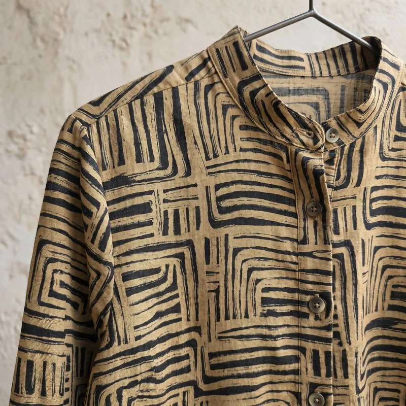 Slub de rayonne à motif labyrinthe abstrait | Tan