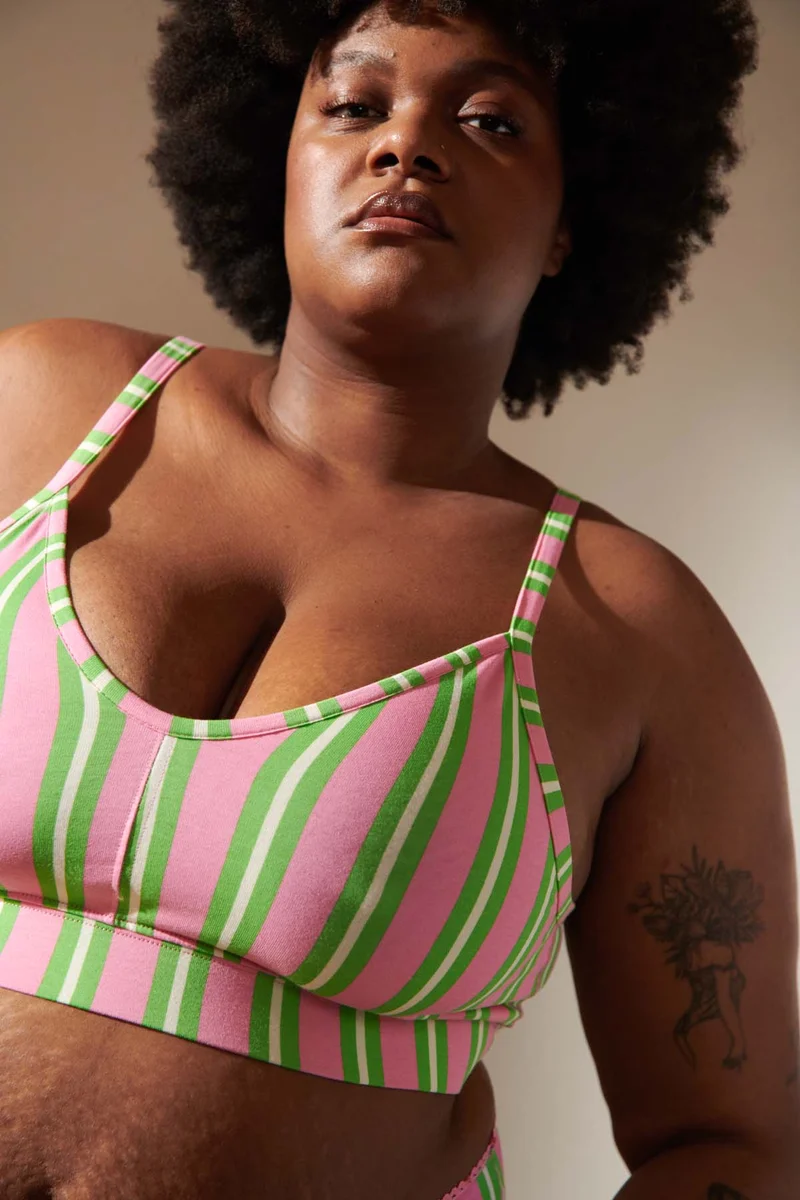 Brassière Coton BIO - Rayures Vertes et Roses