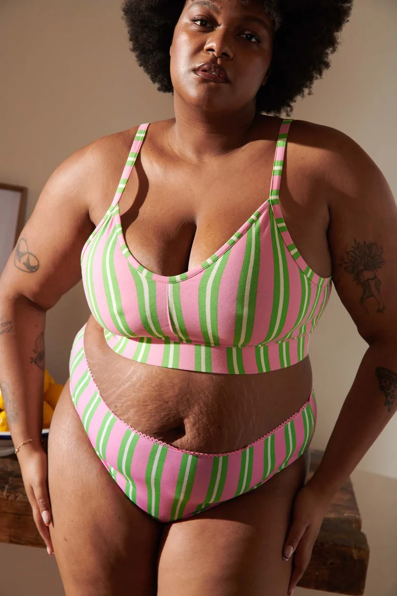 Brassière Coton BIO - Rayures Vertes et Roses